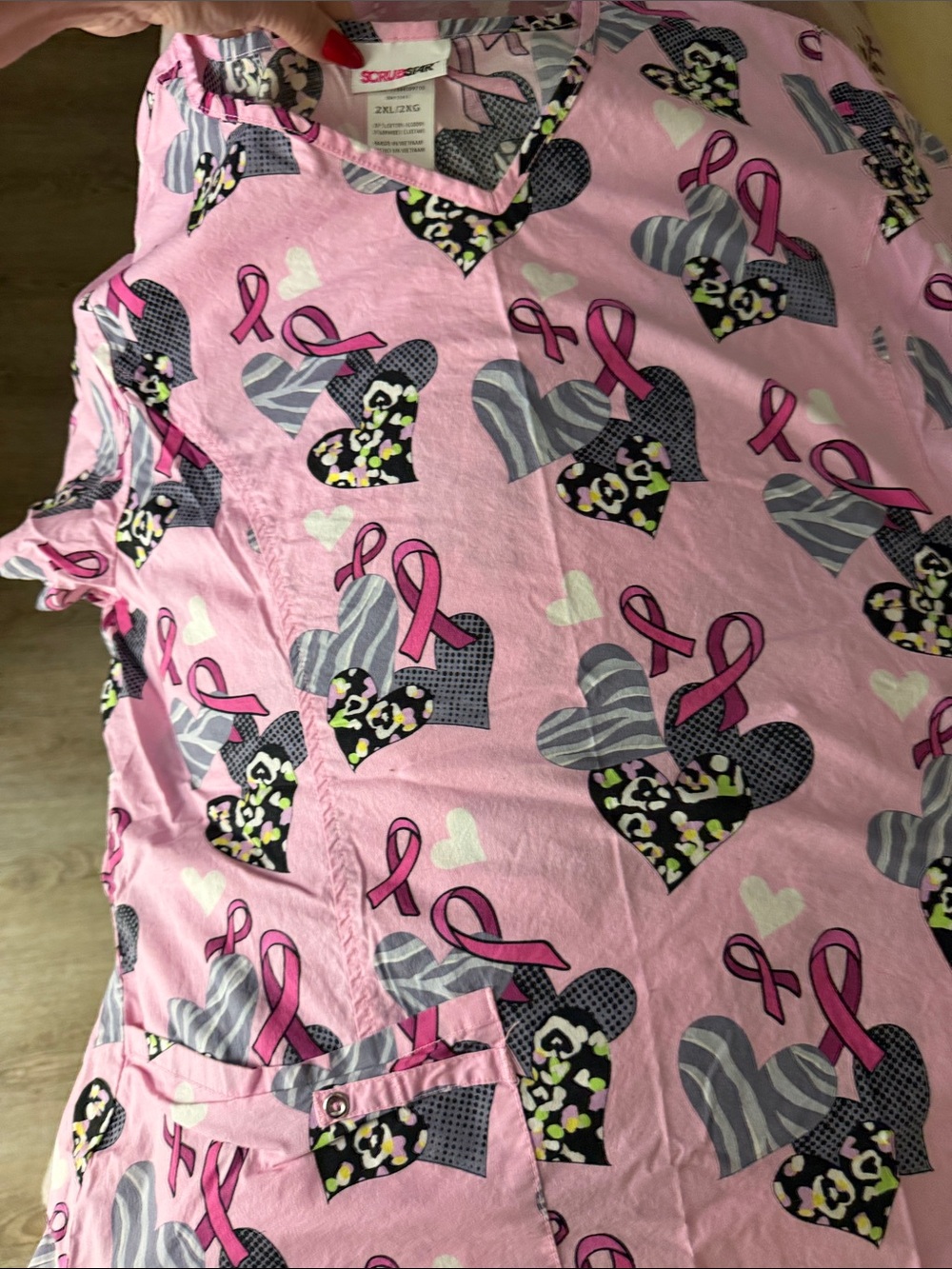 ScrubStar Pink Heart & Ribbon Print 2xl